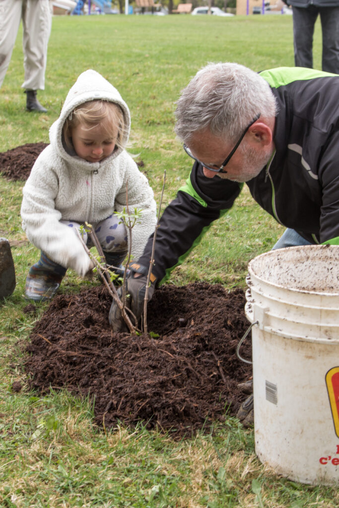 Older man and child planting a tree. (Photo credit: ReForest London)

