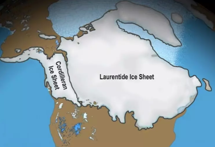 Map showing Laurentide Ice Sheet covering most of Canada.