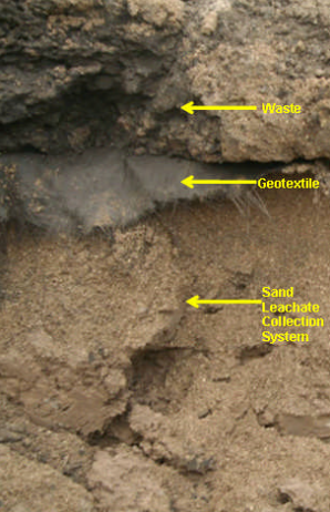 Layers of soil in a toxic waste containment site.