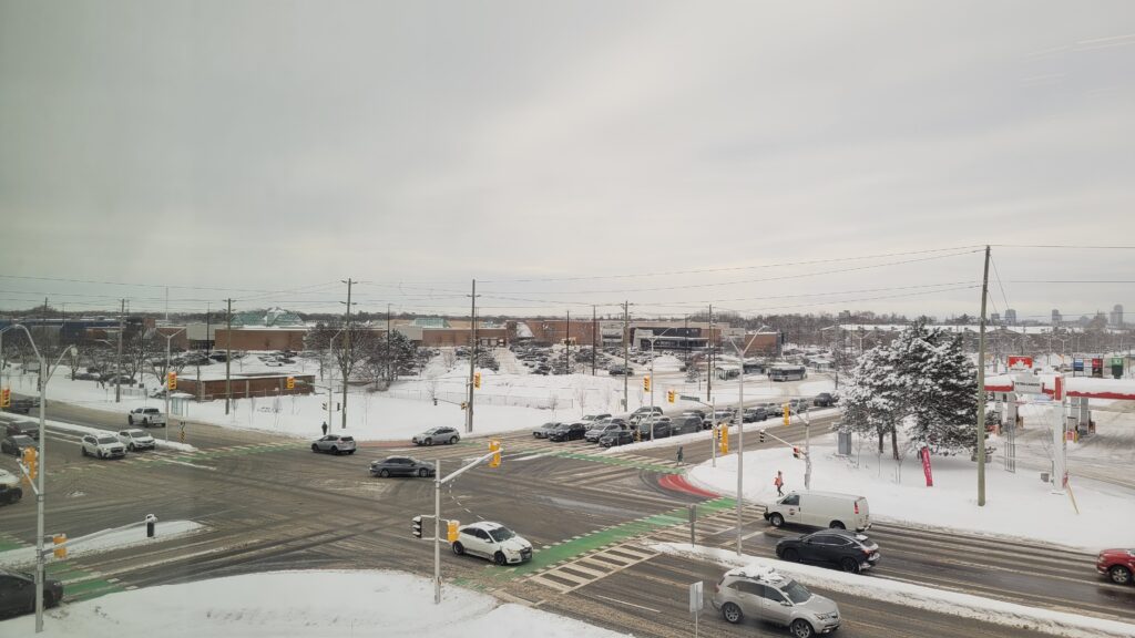3rd storey view of intersection of Fanshawe and Richmond, 2026, looking south east.