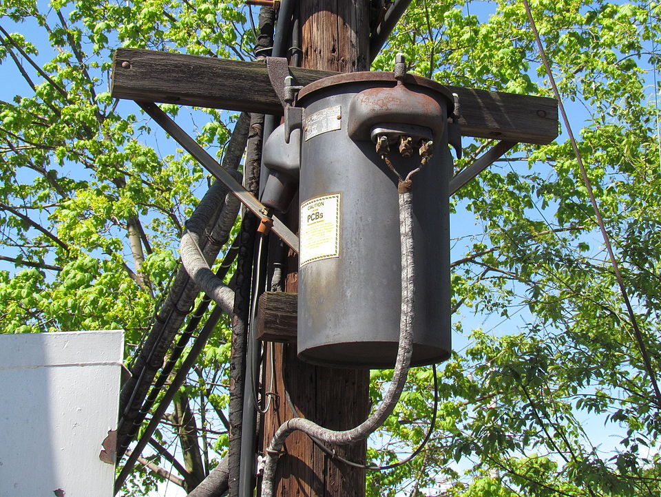 Transformer on a telephone pole.