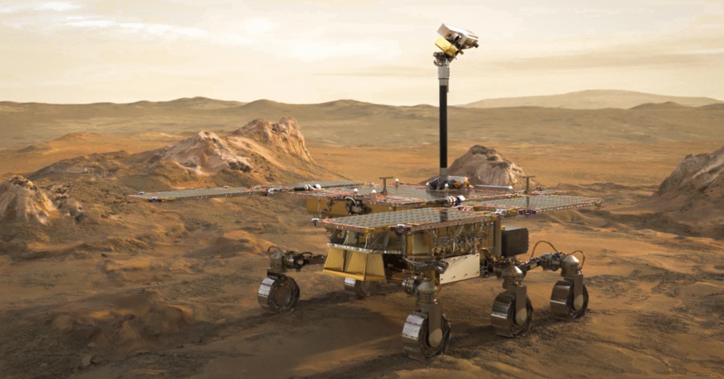 Artist rendering of the Mars Rover with equipment deployed, set for 2028.