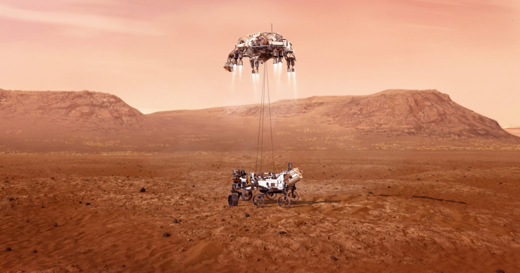 Mars Rover landing on Mars in 2021.