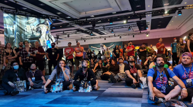 Group of fans attend a video game convention.