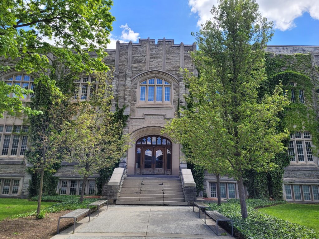 View of yet another Collegiate Gothic inspired building on campus.
