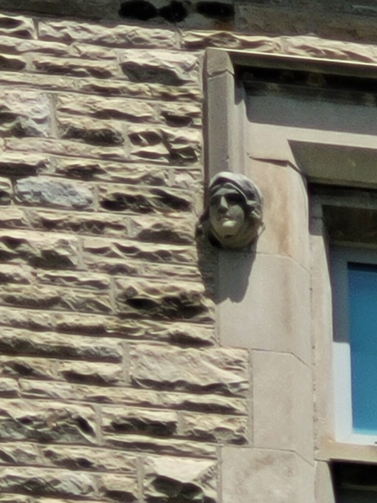 Close up view of the Tecumseh carving.