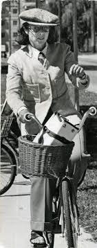 Mayor Bigelow riding her bicycle, circa 1970.