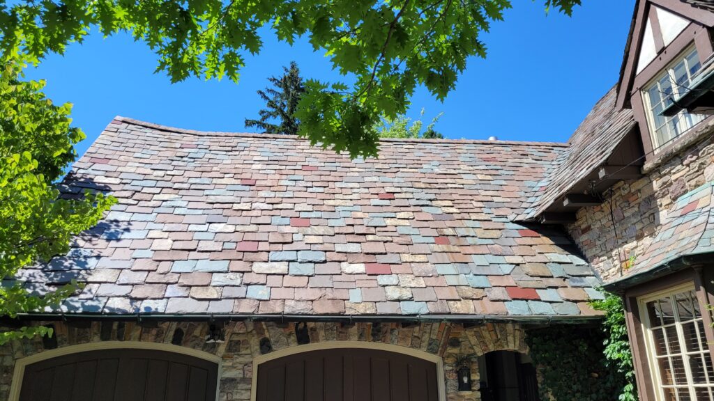 View of the roof line that appears to be sagging, but isn't because it was designed that way.