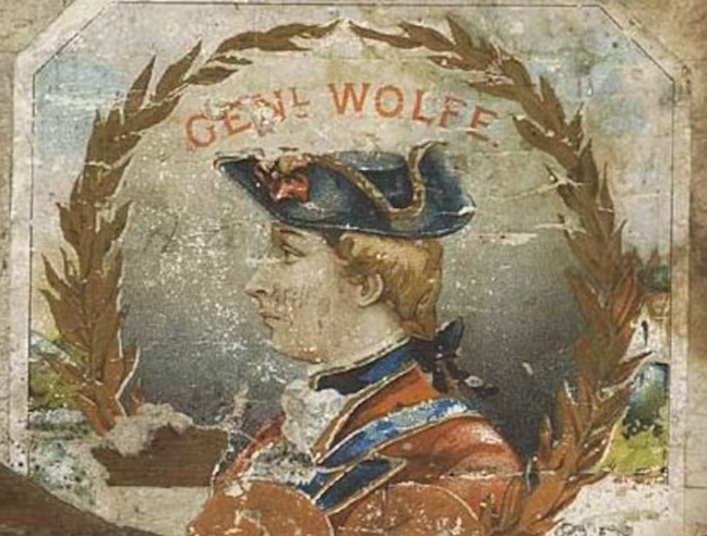 Illustration of a General Wolfe cigar box cover, circa 1900.
