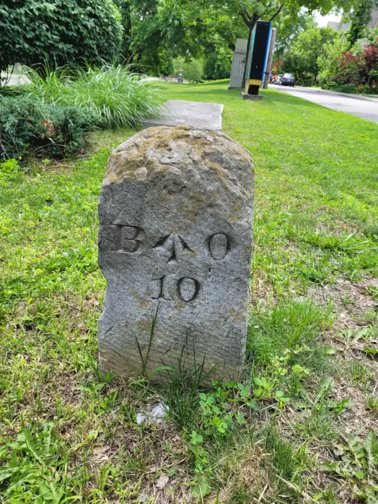 The second boundary marker at the corner of Waterloo Street and Kenneth Ave in present-day Piccadilly Park.