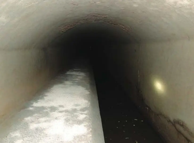 Inside view of the Egerton Double Sewer showing separate pipes for sewage and stormwater runoff.