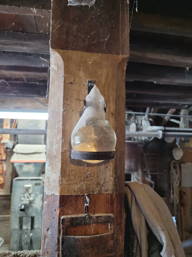 Ancient flask used for fire suppression in Arva Flour Mills.