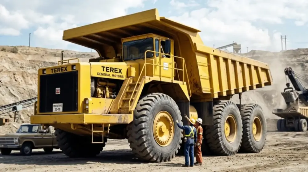Workers and normal-sized vehicles were dwarfed by the 1.2 million-pound Titan.