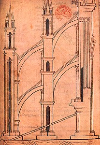 Drawing of the flying buttress of Reims Cathedral.