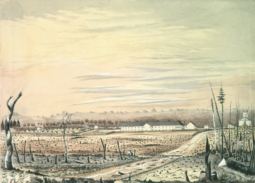 Painting of the Barracks in London, 1842.