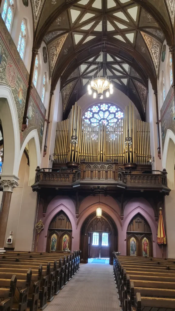 A view of the huge pipe organ at the back of the church.