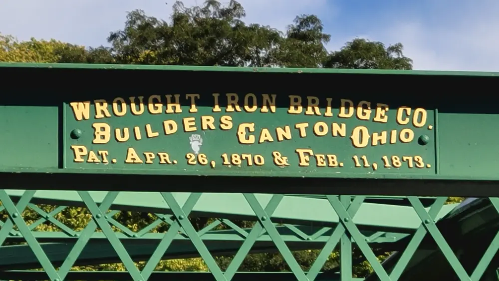Plaque on Blackfriars Bridge showing the Wrought Iron Bridge Co. Builders from Canton, Ohio and their two patents used in the bridge.