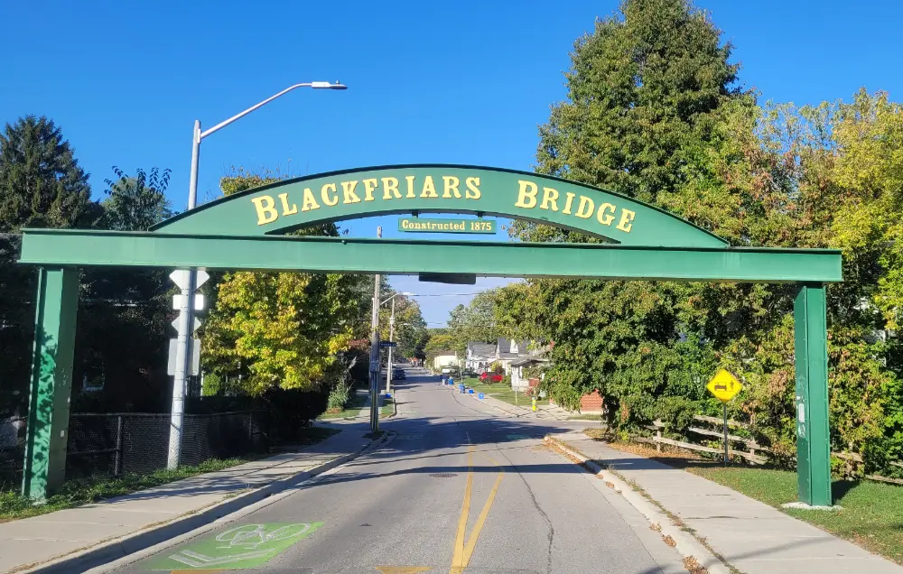 The archway over the roadway leading to the Blackfriars/Petersville Heritage Neighbourhood.